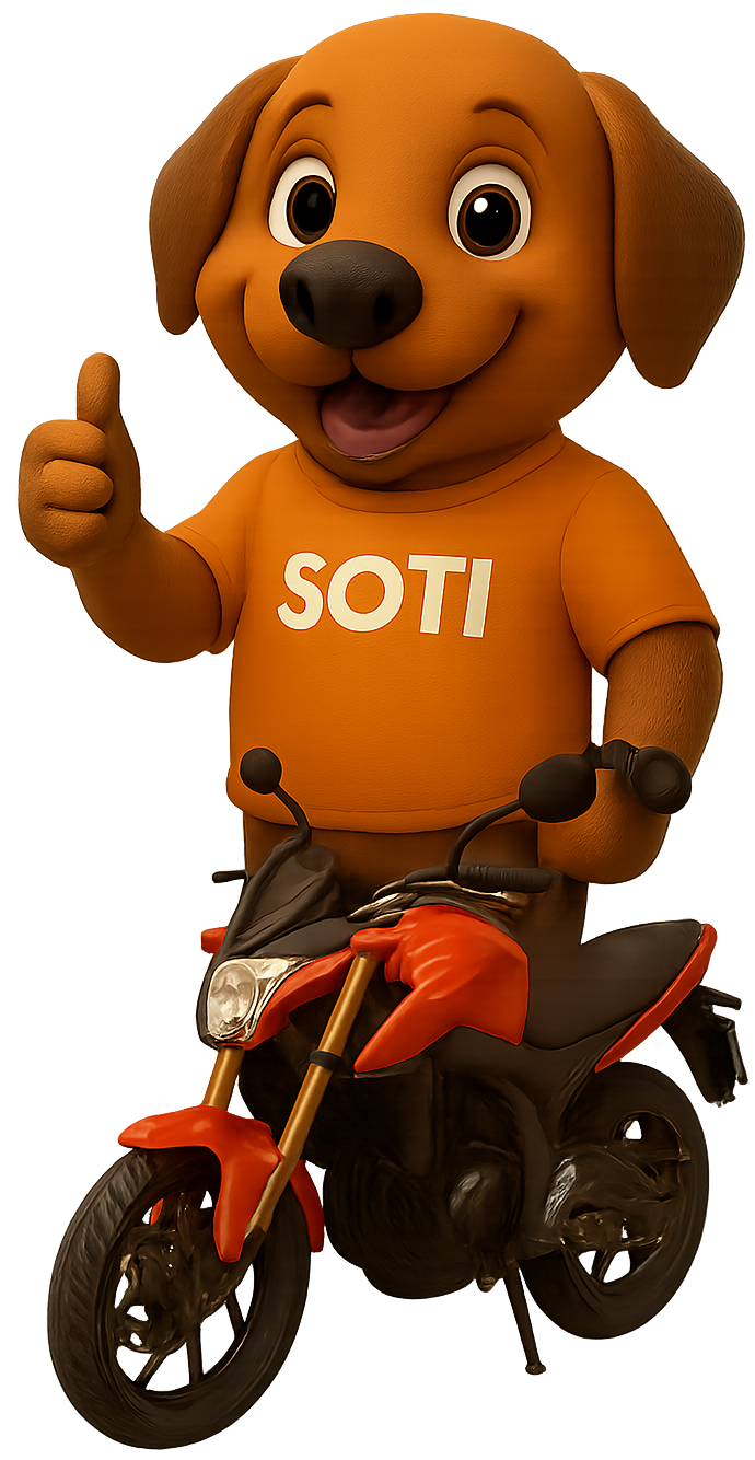 Mascota SOTI en moto